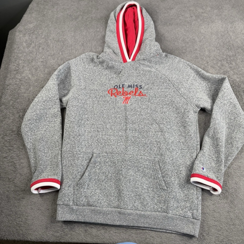 Ole Miss Pullover Hoodie Women's Medium Gray Red Champion Logo